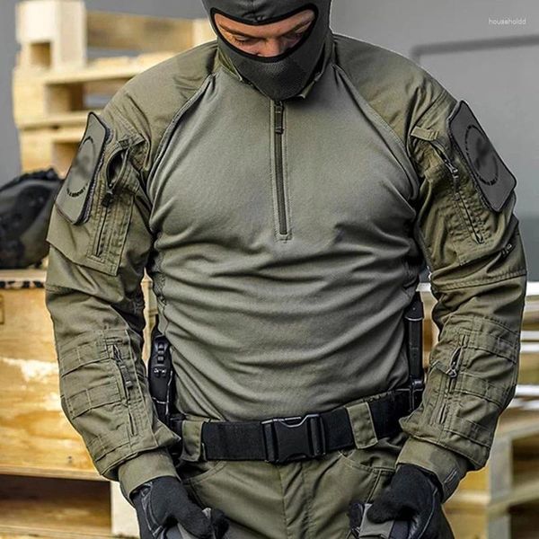 Camisetas para hombres Pioneer Táctico Traje de rana Camuflaje Hombre Entrenamiento al aire libre Caza Transpirable Camisa de manga larga Combate Militar Fans Uniforme