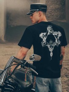 T-shirts voor heren PIONR Dark Designer High Strt Rock Tattoo Skull Rock Pentagram Korte Slve T-shirt Loose Casual Men Shirt Gym Fitness T Y240420
