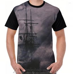 T-shirts voor heren Piratenschip Vuurtoren en donkere luchten Grafisch T-shirt Mannen Tops Tee Dames Shirt Grappige print O-hals T-shirts met korte mouwen