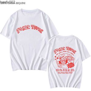 T-shirts voor heren Pizza Tower geven een duim omhoog Cool T-shirts Fashion Men T-shirts Vintage/retro 100% katoenen korte mouw vier seizoenen T-shirt Top W0322