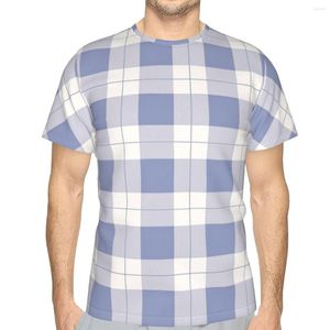Mannen T-shirts Plaid Art Polyester T-shirts Boerderij Cottage Blauw En Wit Patroon Onderscheidend Homme Dunne Shirt Grappige Kleding