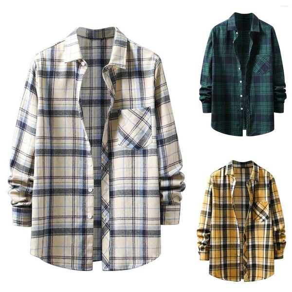 T-shirts pour hommes Plaid à manches longues Chemises à manches à manches à manches à la mode à la mode