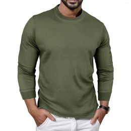 T-shirts pour hommes T-shirt à carreaux pour homme Col rond Chemise à manches longues Grande taille Couleur unie Top T-shirts Fitness Camisetas Hombre confortable