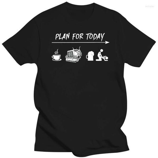 Camisetas para hombre Plan para hoy Café Camión Cerveza Camiseta negra divertida 2023 Primavera Slim Fit Hombres Hipster O-cuello Tops Hacer mi propia camisa