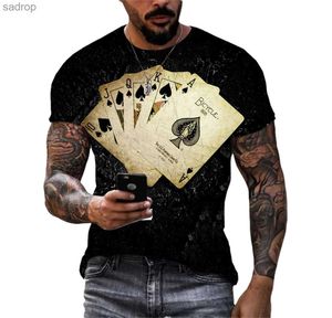T-shirts voor heren speelkaart 3D-printen zomerheren gepersonaliseerde t-shirt hiphop trend grote korte mouw casual mode sporten topxw