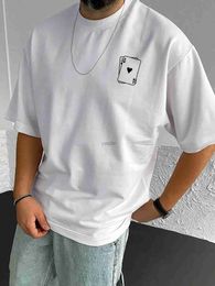 T-shirts masculins à jouer à la carte Spades A Print Mens T-shirts en coton All-Math Fashion Short Sleeve Breathable Oversize O Tops Male Tee Clothingl2425