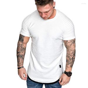 T-shirts pour hommes plissés froissés coupe ajustée col rond manches courtes Muscle solide décontracté hauts été