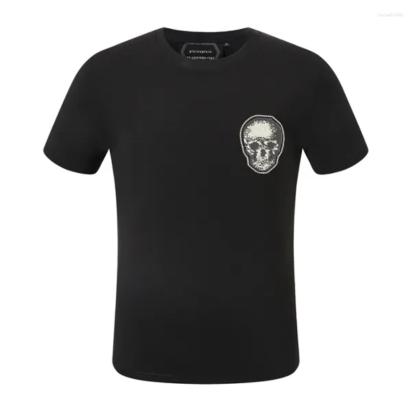 Camisetas para hombres PLEINXPLEIN Diseño original Plein Verano Hombres Camiseta Hip Hop Rhinestones Brillo Manga corta Calaveras Camisetas Fiesta Blanco 128