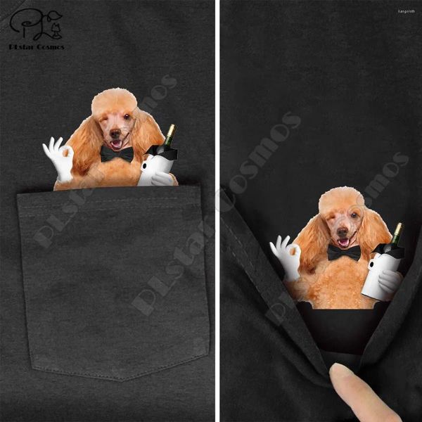 T-shirts pour hommes Plstar Cosmos Chemise d'été Poche Champagne Poodle T-shirt imprimé Hommes pour femmes Tops Funny Coton Noir Tees Style-12