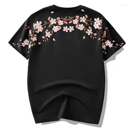 Camisetas para hombre, camiseta con bordado de ciruela, camisetas de manga corta de algodón de verano para hombre, camiseta con bordado Floral, ropa de calle de marca 2023