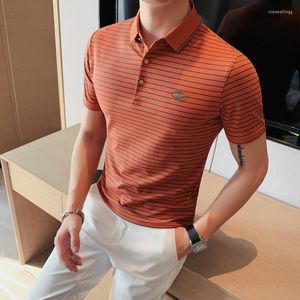 Hommes t-shirts grande taille 4XL-M été à manches courtes rayé Polo pour hommes vêtements 2023 Slim Fit décontracté affaires bureau t-shirt Homme