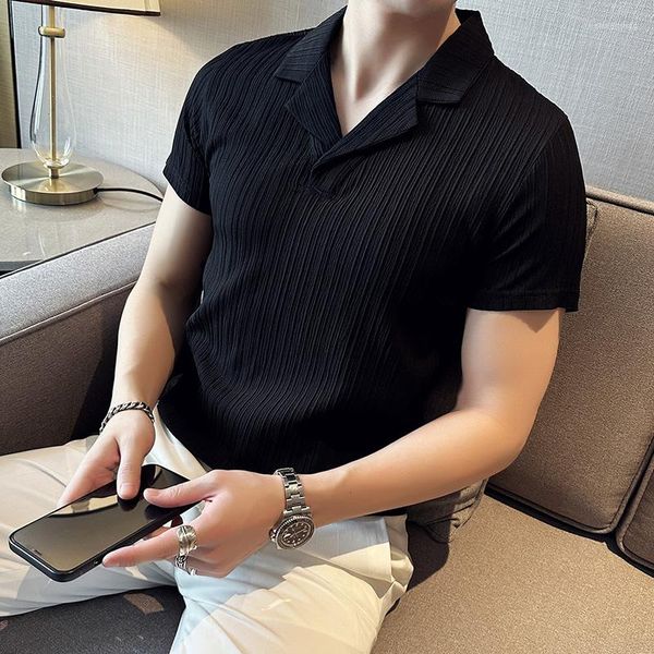 Camisetas para hombres Talla grande 4XL-M Verano Turn Down Collar Polo de manga corta para hombres Ropa 2023 Business Slim Fit Casual Tee Shirt Homme