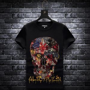 Camisetas de talla grande para hombre 7XL 2022, camisetas con calaveras, ropa de calle a la moda para hombre, cuello redondo, manga corta, diamantes de imitación coloridos, ropa de verano para hombre