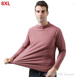 T-shirts pour hommes grande taille Double face polaire bas chemise col haut chaud hiver surdimensionné T-shirt 6xl 7XL 8XL