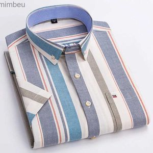 T-shirts pour hommes Plus Taille Chemises à rayures à manches courtes pour grands hommes Été Pur Coton Oxford Easy Care Business Casual Male Vêtements CheckedL240110