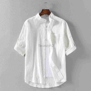 Camisetas para hombres más tees polos 2024 Summer Nuevo lino para hombres Collar 5/4 camisa de manga media algodón de algodón y lino suelto camisa casual más camisetas