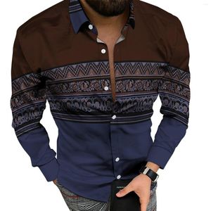 T-shirts pour hommes Chemise de poche Hommes Impression numérique 3D Boucle Revers Manches longues Tops Dressy Casual