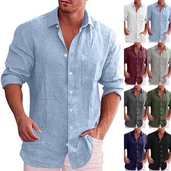 Camisetas para hombre, camisa con bolsillo, cuello, pijama, manga larga, suelta, Color sólido, solapa, informal, 10, espuma viscoelástica