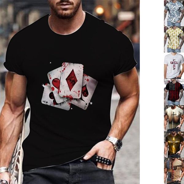 Camisetas para hombre Estampado de imagen de póquer Hombres Transpirable Manga corta Modelos casuales Verano Estilo suelto XS-8XL