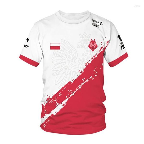 Camisetas para hombre POLSKA Polonia emblema nacional impreso 3D camiseta para hombre cuello redondo manga corta moda ropa informal de moda Plu253U