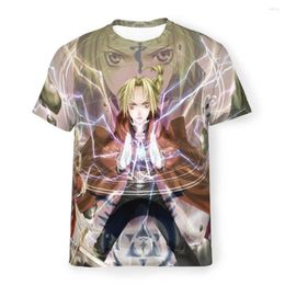 T-shirts pour hommes T-shirts en polyester FULL METAL ALCHEMIST Fighting Distinctive Homme Thin Shirt Trend Clothing