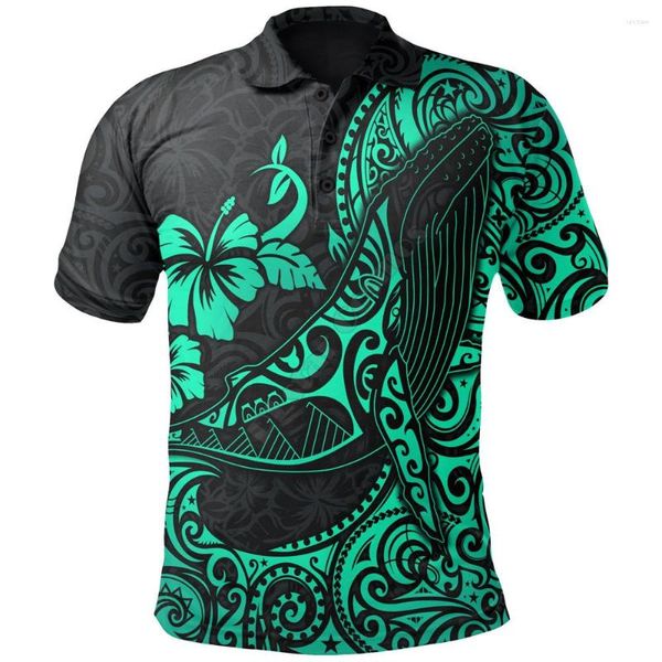 T-shirts pour hommes Polo hawaïen polynésien Turquoise Baleine à bosse Imprimé en 3D Hommes Femmes T-shirt d'été à manches courtes 01