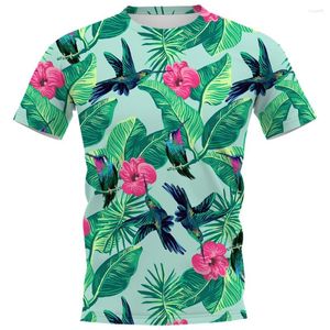 Camisetas para hombre, camiseta de verano con estampado 3D de plantas tropicales polinesias, camiseta fresca de viento de playa con cuello redondo, camiseta holgada de calidad de manga corta con personalidad soleada