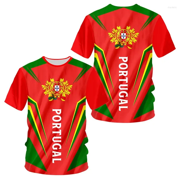 Camisetas para hombre Bandera de Portugal Emblema nacional Camiseta con estampado 3D Verano Hombres Cuello redondo Manga corta Ropa de calle de gran tamaño Hombre Niños Camisetas Tops