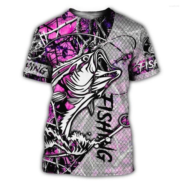 Camisetas para hombre, camiseta informal con estampado 3D de camuflaje de pesca bonita, camiseta informal con cuello redondo, manga corta, holgada de calle de verano, talla grande