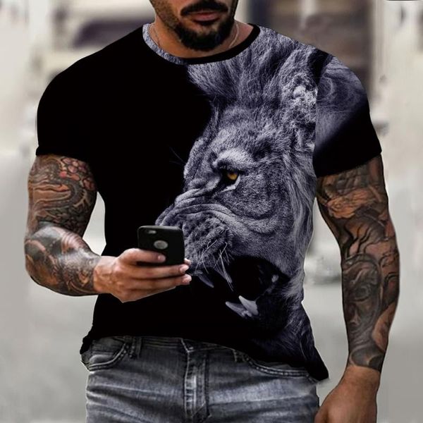 T-shirts pour hommes Imprimer Ventes de mode de haute qualité T-shirt à manches courtes à col rond pour hommes Creative Animal Lion TopMen