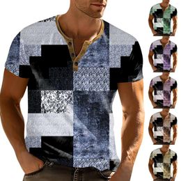 T-shirts pour hommes T-shirt imprimé en plein air rétro bouton lâche manches courtes simple tempérament motif week-end chemise quotidienne Ropa Para Hombre