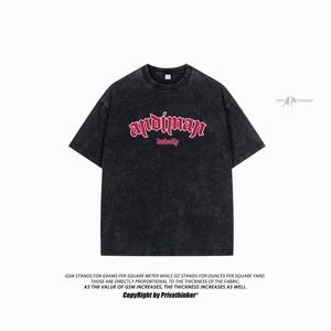 T-shirts masculins privathinker-camiseta lettre punk masculina rétro lavado velho tops de algodo manga curta harajuku y2k ts tshirt tshirt rua extragrande h240425