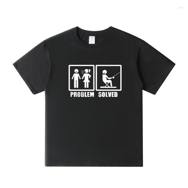 Camisetas para hombre, camiseta divertida resuelta con problemas, camiseta interesante para hombres y mujeres, camiseta informal de manga corta de algodón de alta calidad, camisetas