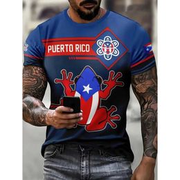 T-shirts voor heren Puerto Rico Mens T-shirt Zomer Fashion Korte sleve bovenste vlagpatroon Print T-shirt Otensed Clothing Crew Neck Heklover T240425