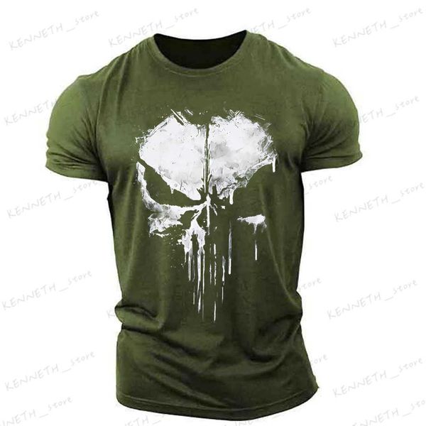 T-shirts pour hommes Punisher Skull T-shirt pour hommes imprimé en 3D Harajuku Street Top Fitness Sportswear Stretch respirant Extra Large chemise hommes vêtements T240126