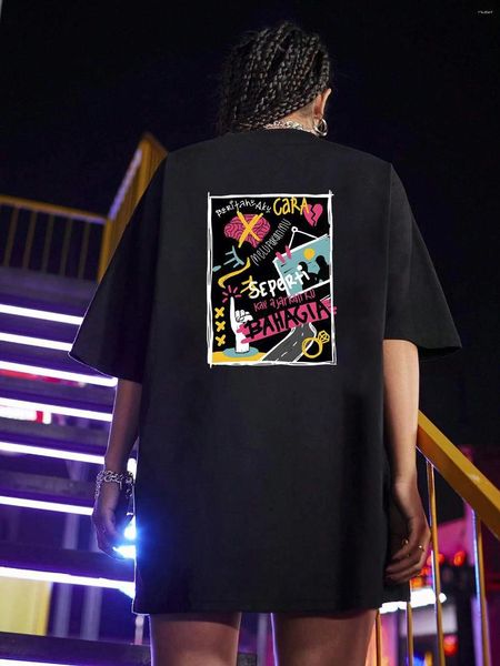 Camisetas para hombre, camiseta de Manga corta con grafiti Punk Y2k, ropa de calle para hombre, camiseta informal holgada con hombros descubiertos de gran tamaño para mujer, camiseta de verano