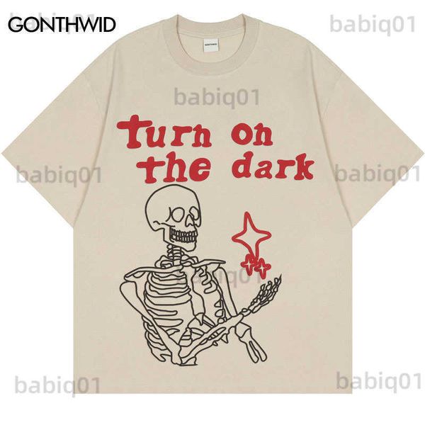 Camisetas para hombres Camiseta punk Streetwear Hombres Skull Skeleton Print Streetwear Camiseta Hip Hop Gothic Rock Camisetas 2022 Harajuku Summer Shirts T230321