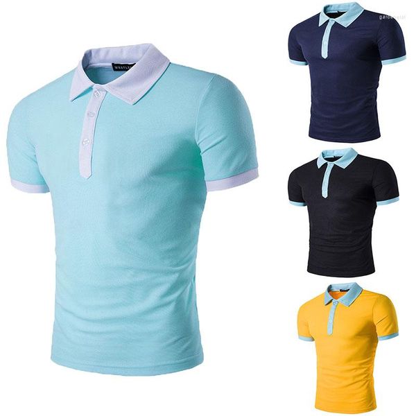 T-shirts pour hommes couleur Pure chemise décontractée Polyester à manches courtes hauts col tournant Sport bouton Up Style coréen luxe hommes marque