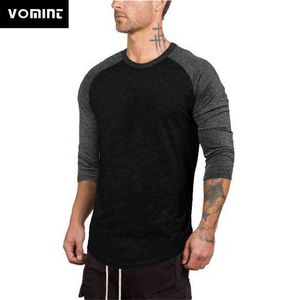 T-shirts pour hommes T-shirt raglan à manches sept points en coton de couleur pure pour hommes, col rond, couleur, sport, fitness, hip hop H1218