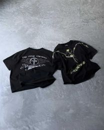 T-shirts voor heren Pure katoenen zwart bedrukte kunst Casual T-shirt Y2K Retro Tops Mens Aesthetic Loose Niche high-end trend paar tops 2024 Q240517