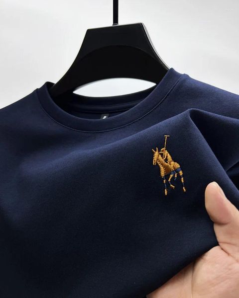 T-shirt à manches longues en pur coton pour hommes, pull de Style automne, broderie exquise, pull décontracté d'affaires, 2023