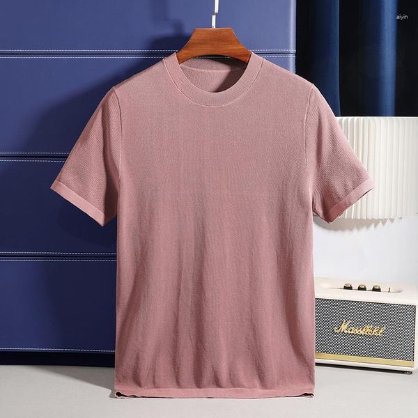 Camisetas para hombres Algodón puro Lujo Verano Color sólido Cuello redondo Negocios Casual Diseñador de moda coreana Camiseta de manga corta M-4XL