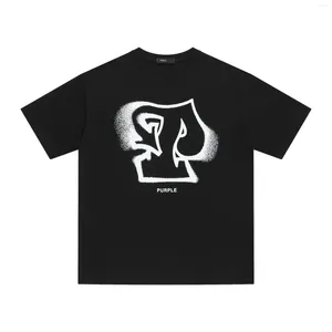 T-Shirts pour hommes violet marque hommes T-Shirts à manches courtes surdimensionné T-Shirt Niche Streetwear éclaboussure d'encre coeur imprimé hauts