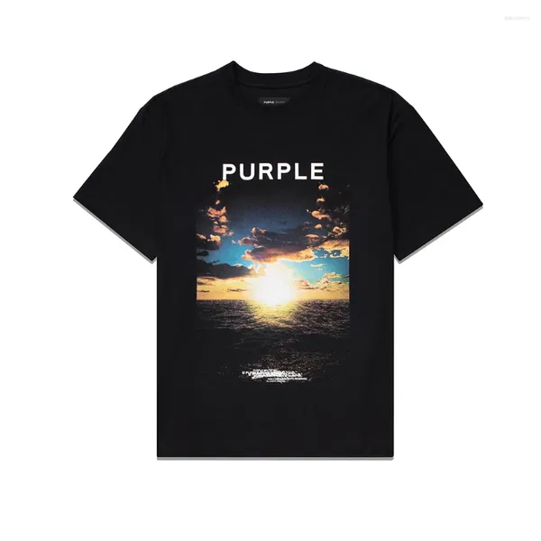 T-shirts pour hommes Purple Brand Tee Inset Crewneck Collar Regular Fit Cotton Graphic Sunset Black Beauty T-Shirt