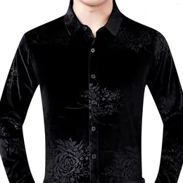 T-shirts pour hommes Purple Rose Flanne pour hommes Fleur de luxe Imprimer à manches longues Slim Fit Velvet Mens Robe Chemise Club Stage Vêtements de bal