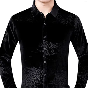 T-shirts pour hommes Purple Rose Flanne pour hommes Fleur de luxe Imprimer à manches longues Slim Fit Velvet Mens Robe Chemise Club Stage Vêtements de bal