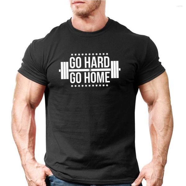 Camisetas para hombre Camiseta estampada de algodón de calidad para hombre Go Hard Or Home | Uk Body Building |Gyme Workout Trainer Motivación Ofensiva