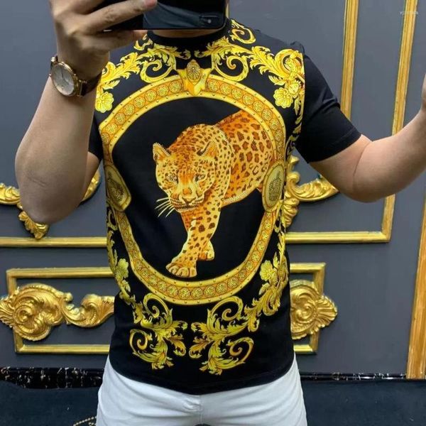 T-shirts pour hommes de qualité doré luxueux léopard diamant hommes T-shirt Super Design marque Hip Hop à manches courtes haut tendance