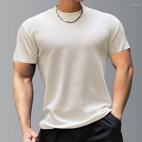 Camisetas para hombre Camiseta de secado rápido con músculos Camiseta deportiva de verano de manga corta con cuello redondo Camiseta blanca transpirable sólida Gris extraño