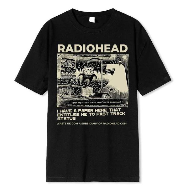 Camisetas masculinas Radiohead para hombres Vintage Classic Camiseta North American Tour Rock Boys Camisetta Hombre Hip Hop Street 100% Cotton Top 63881L2405L2405